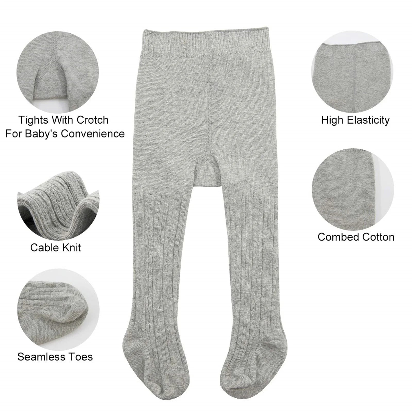 Toddler Cotton Tights Cable Knitted Stockings Girl Seamless Infant Girl Tights Non-Slip Girls Leggings White & Black & Pink 6-12 Months