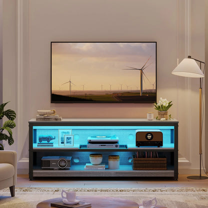 LED TV Stand for 50 55 60 Inch TV, Modern Entertainment Center Media Console with Adjustable Shelf for Living Room Bedroom, Gray