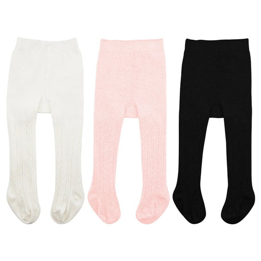 Toddler Cotton Tights Cable Knitted Stockings Girl Seamless Infant Girl Tights Non-Slip Girls Leggings White & Black & Pink 6-12 Months
