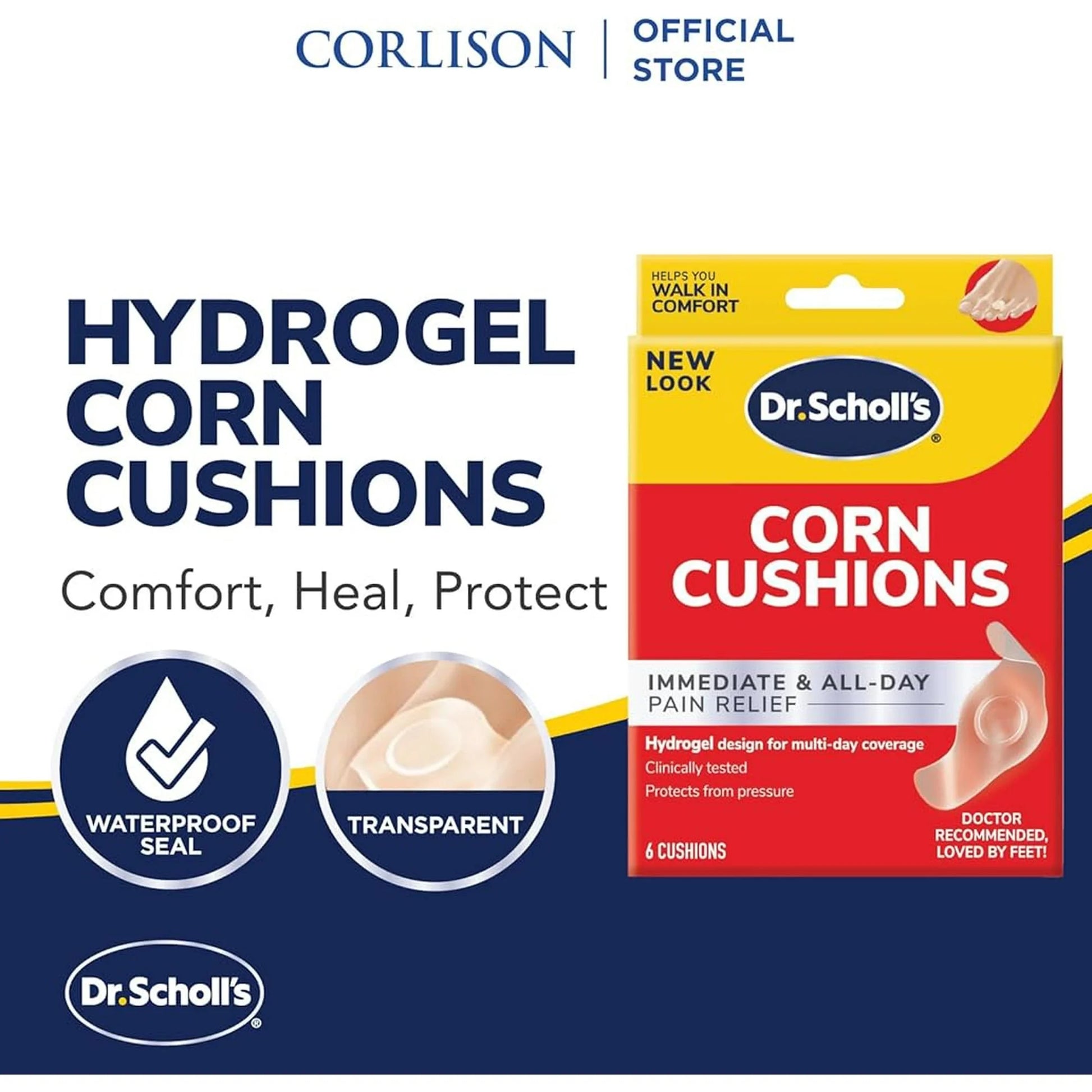 Dr.Scholls Duragel Corn Cushions, Water Resistant, 6 Cushions, 2 Pack