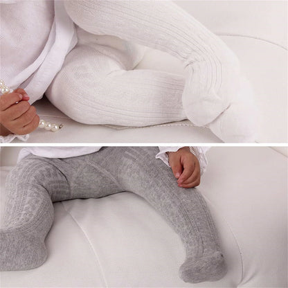 Toddler Cotton Tights Cable Knitted Stockings Girl Seamless Infant Girl Tights Non-Slip Girls Leggings White & Black & Pink 6-12 Months