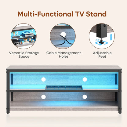 LED TV Stand for 50 55 60 Inch TV, Modern Entertainment Center Media Console with Adjustable Shelf for Living Room Bedroom, Gray