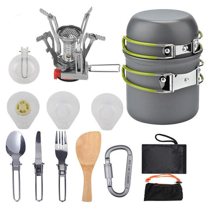 Outdoor Camping Cookware Backpacking Bowl Pot+ Mini Canister Stove Burner Foldable-0