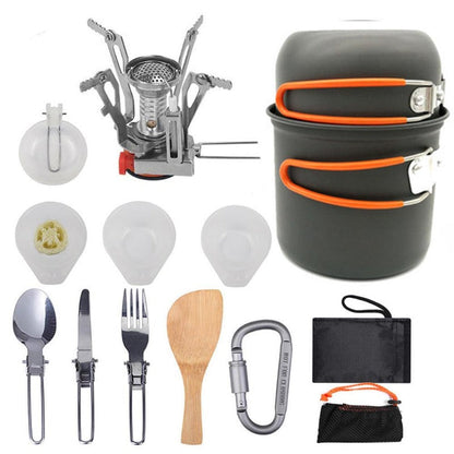 Outdoor Camping Cookware Backpacking Bowl Pot+ Mini Canister Stove Burner Foldable-7