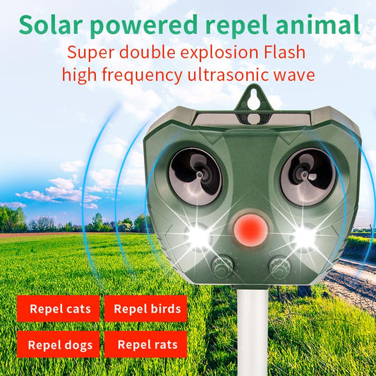 2024 Solar Ultrasonic Animal Repeller, Sonic Animal Repeller, Motion Detection, flashlights, Dog Cat Repellent, Squirrel, Raccoon, Skunk, Rodent, Fox, Deer, Bird deterrents for outside-0