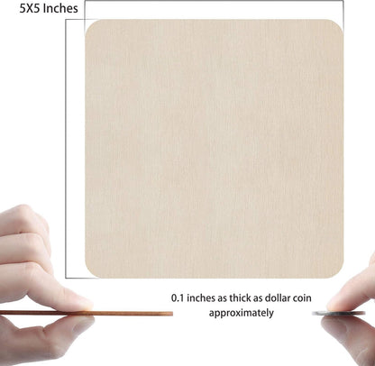 Fuyit Unfinished Wood Pieces, 50Pcs 6 X 6 Inch Blank Natural Wood Square Wooden Cutouts Board for DIY Crafts Painting, Scrabble Tiles, Coasters, Decoration