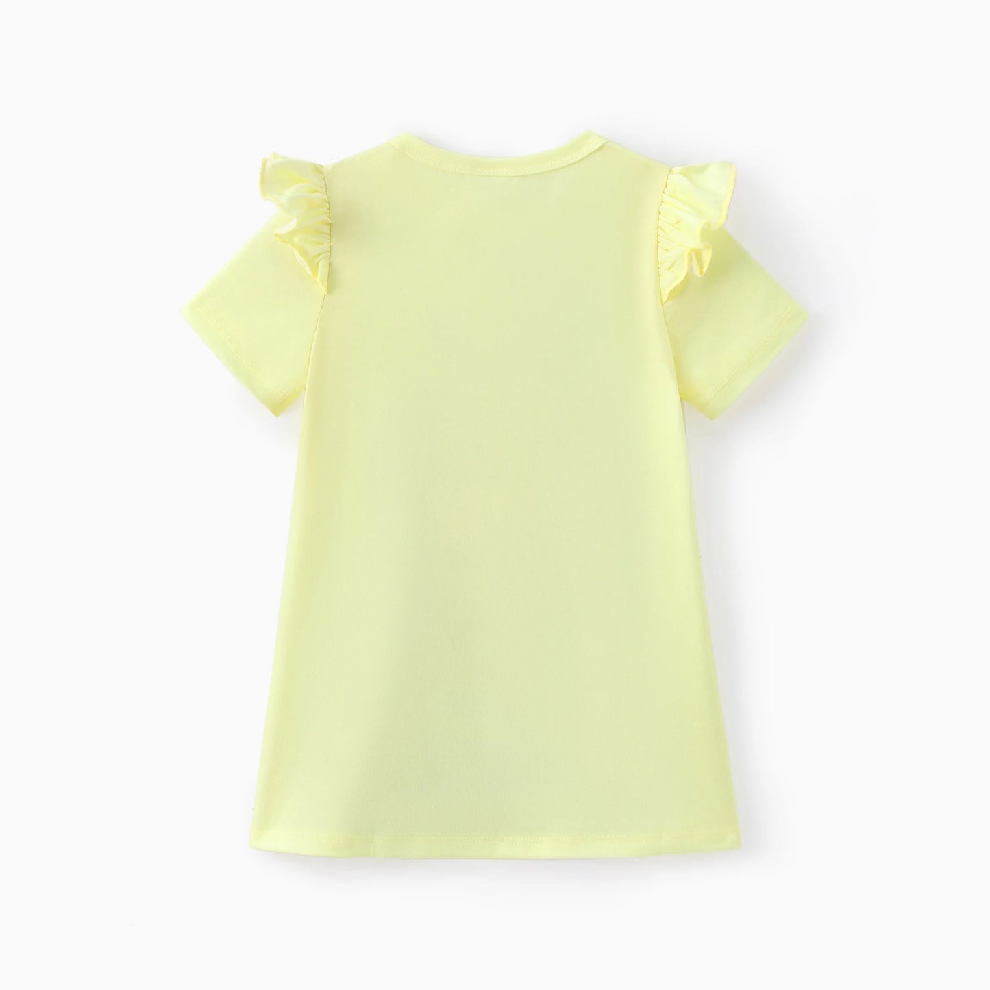 Toddler Girls Dresses Kids Clothes Animal Print Short Sleeve Ruffled Dress, Yellow, 5-6 Years