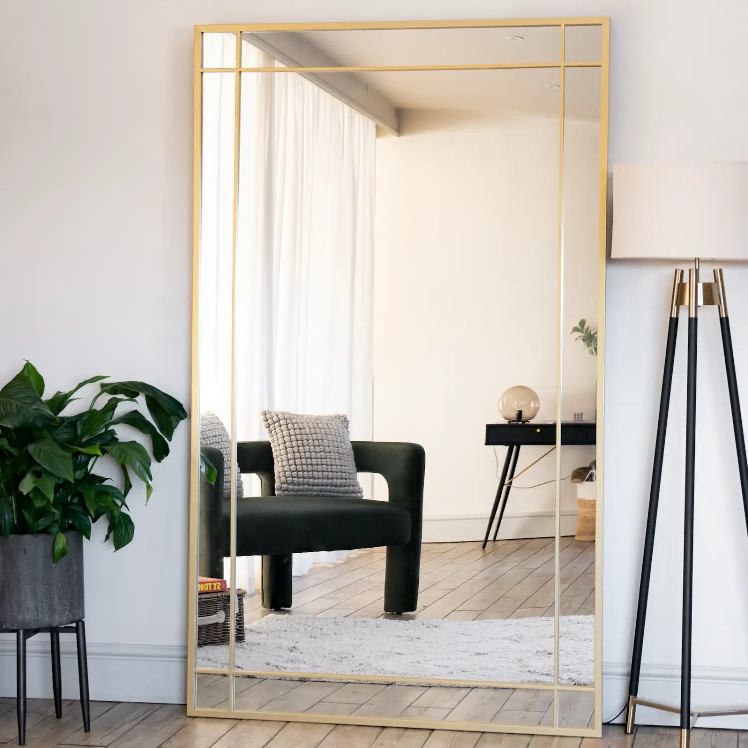 Aimi - Full Length Gold Metal Rectangle Window Mirror - 180cm x 105cm-0