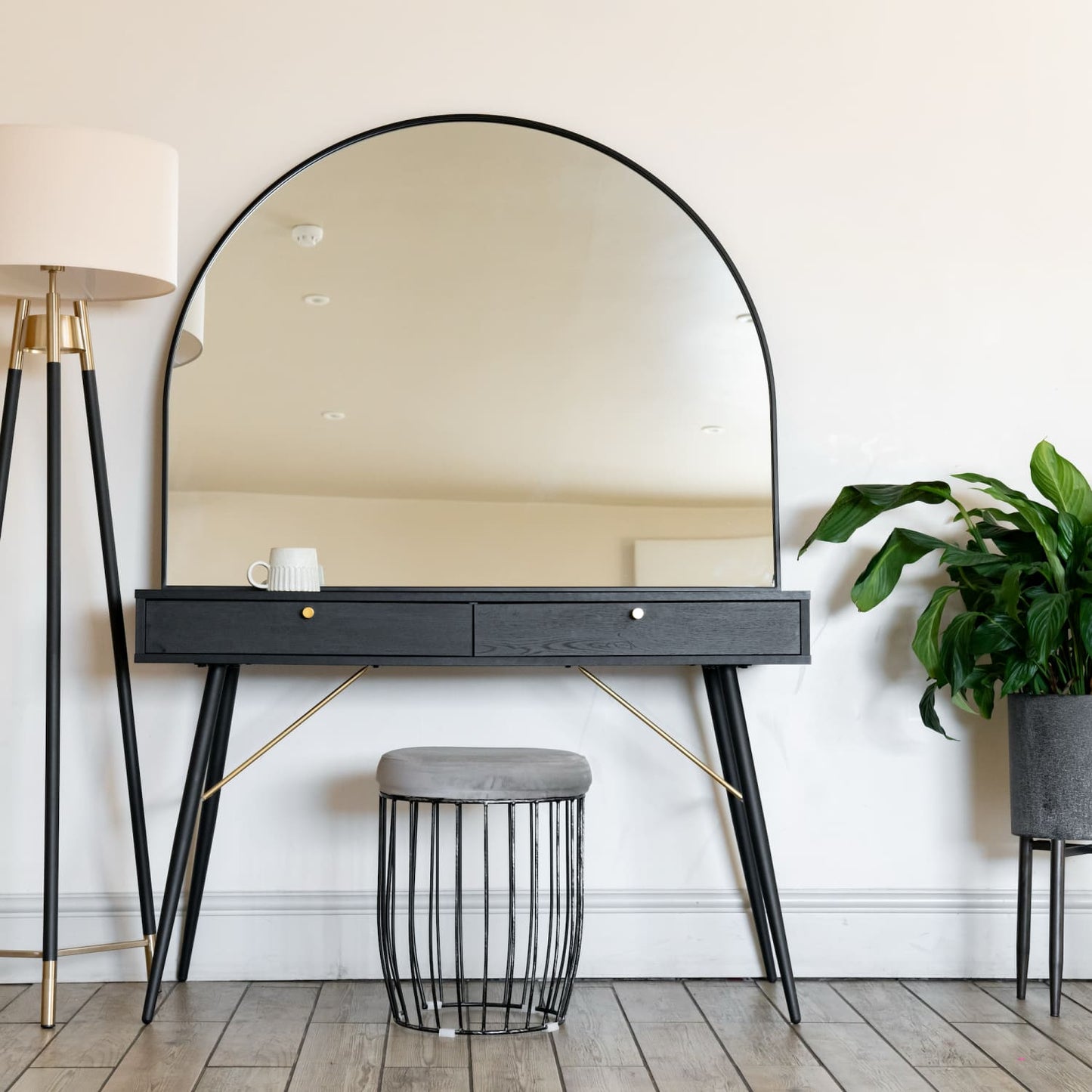 Akiko - Black Metal Arched Mirror - 95cm x 120cm-3