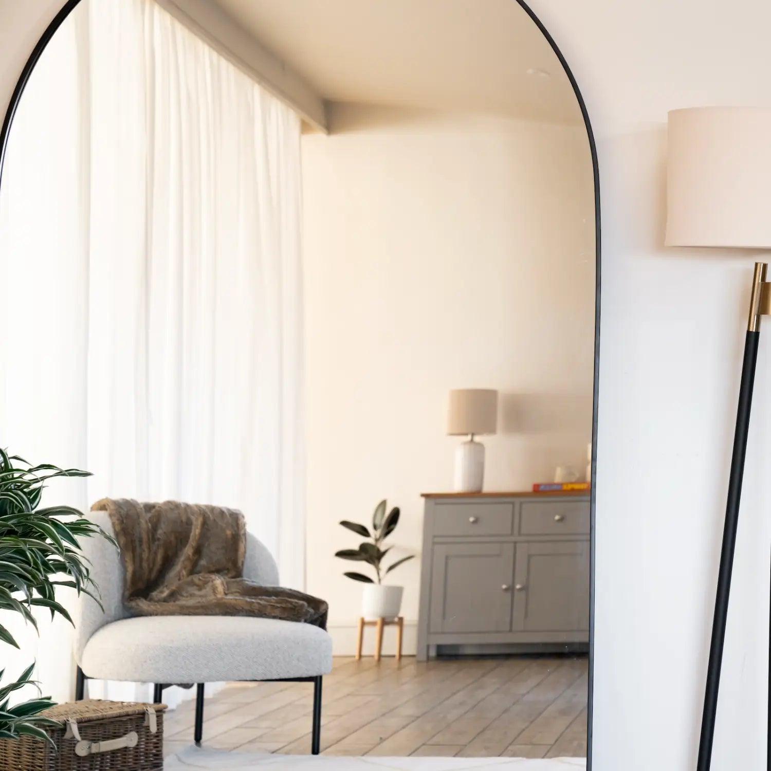 Akiko - Full Length Black Metal Arched Mirror - 180cm x 105cm.-1