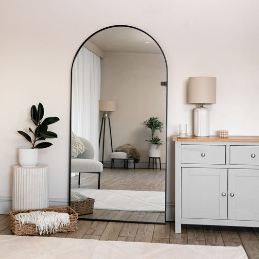 Akiko - Full Length Black Metal Arched Mirror - 180cm x 90cm-0