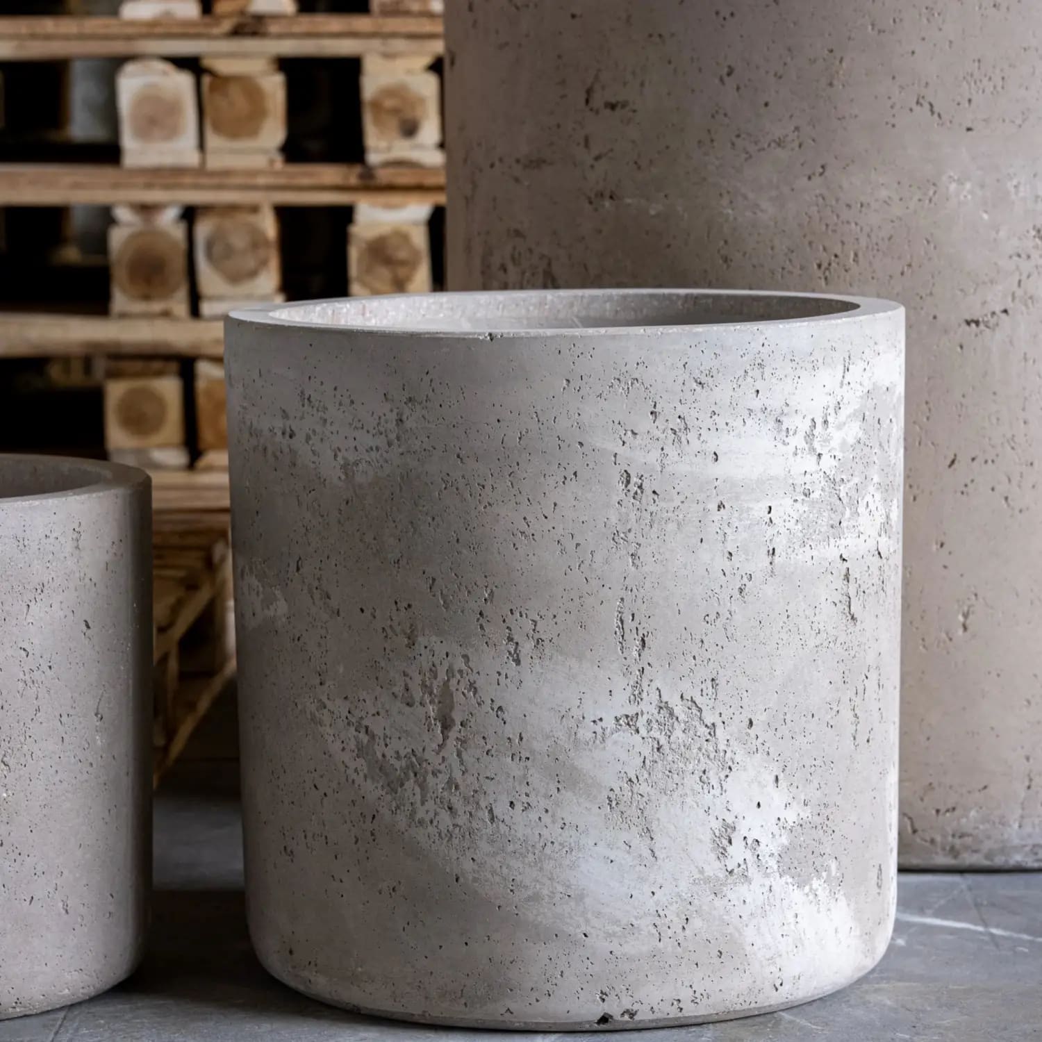 Aurella | Truffle – 30cm Medium Concrete Cylinder Planter – 13L Round Plant Pot-2
