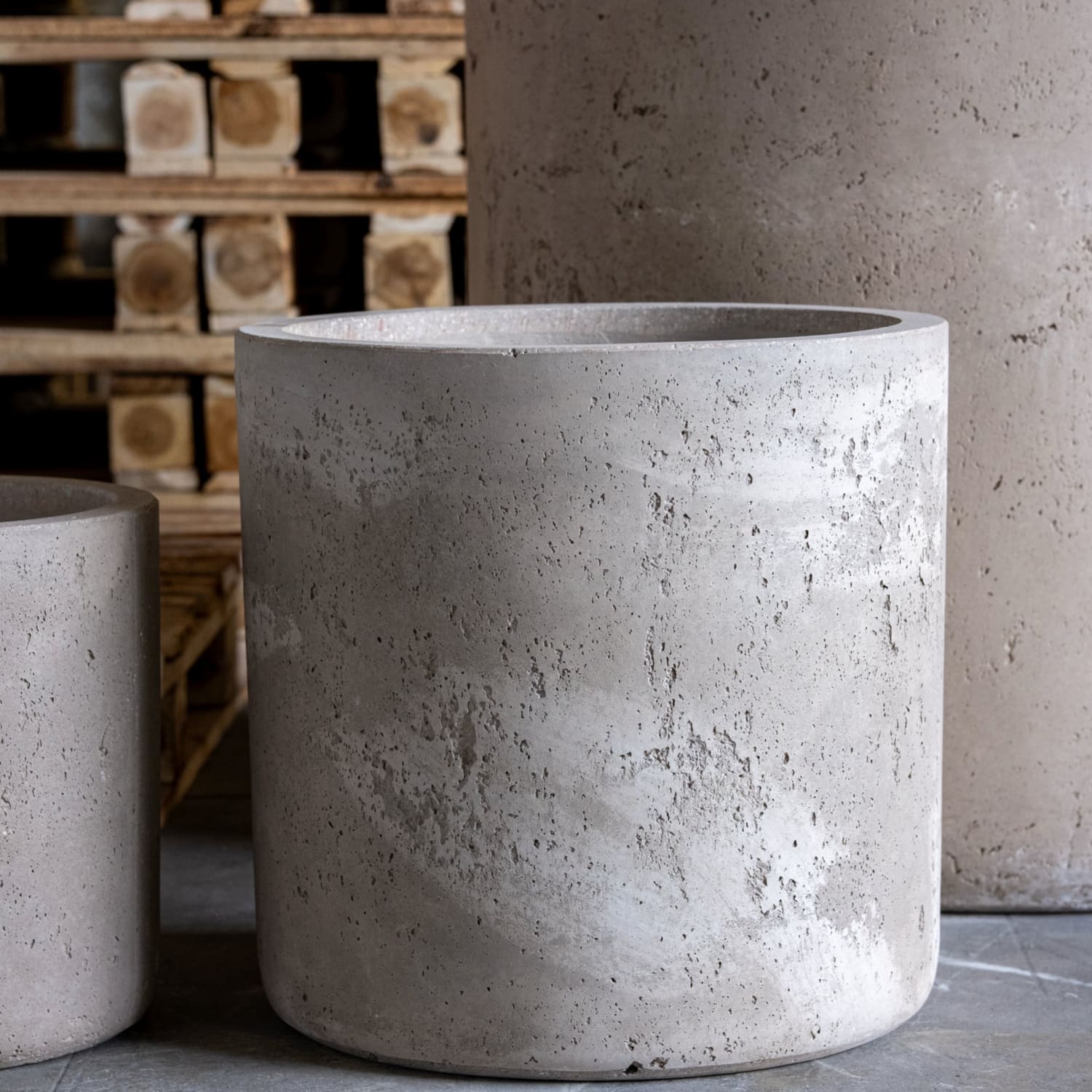 Aurella | Truffle – 55cm X Large Concrete Cylinder Planter – 93L Round Plant Pot-2