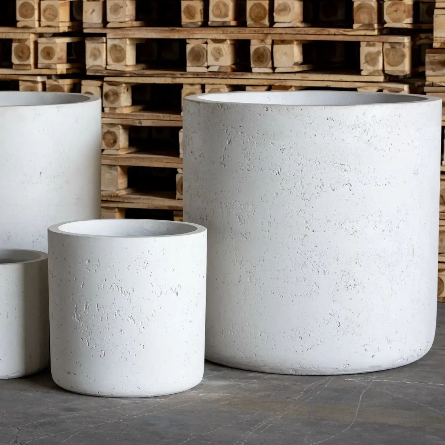 Aurella | White Mist – 55cm Extra Large Concrete Cylinder Planter – 93L Round Plant Pot-1