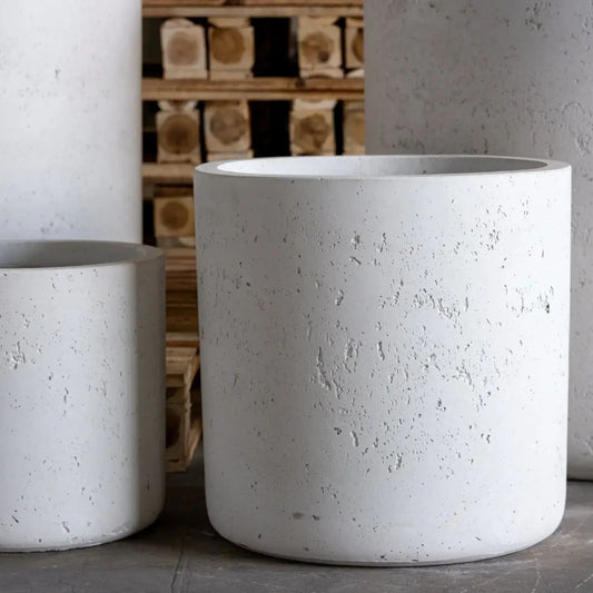 Aurella | White Mist – 55cm Extra Large Concrete Cylinder Planter – 93L Round Plant Pot-0