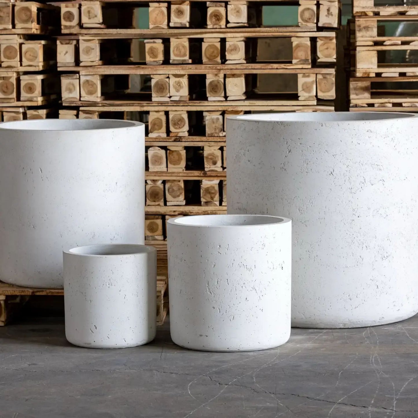 Aurella | White Mist – 55cm Extra Large Concrete Cylinder Planter – 93L Round Plant Pot-2
