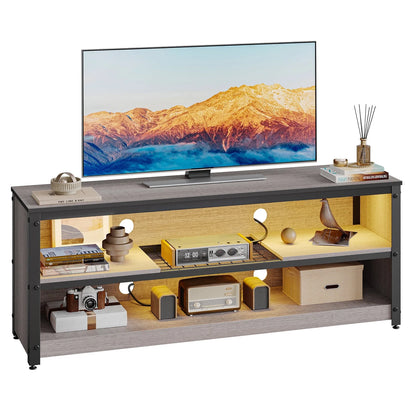 LED TV Stand for 50 55 60 Inch TV, Modern Entertainment Center Media Console with Adjustable Shelf for Living Room Bedroom, Gray