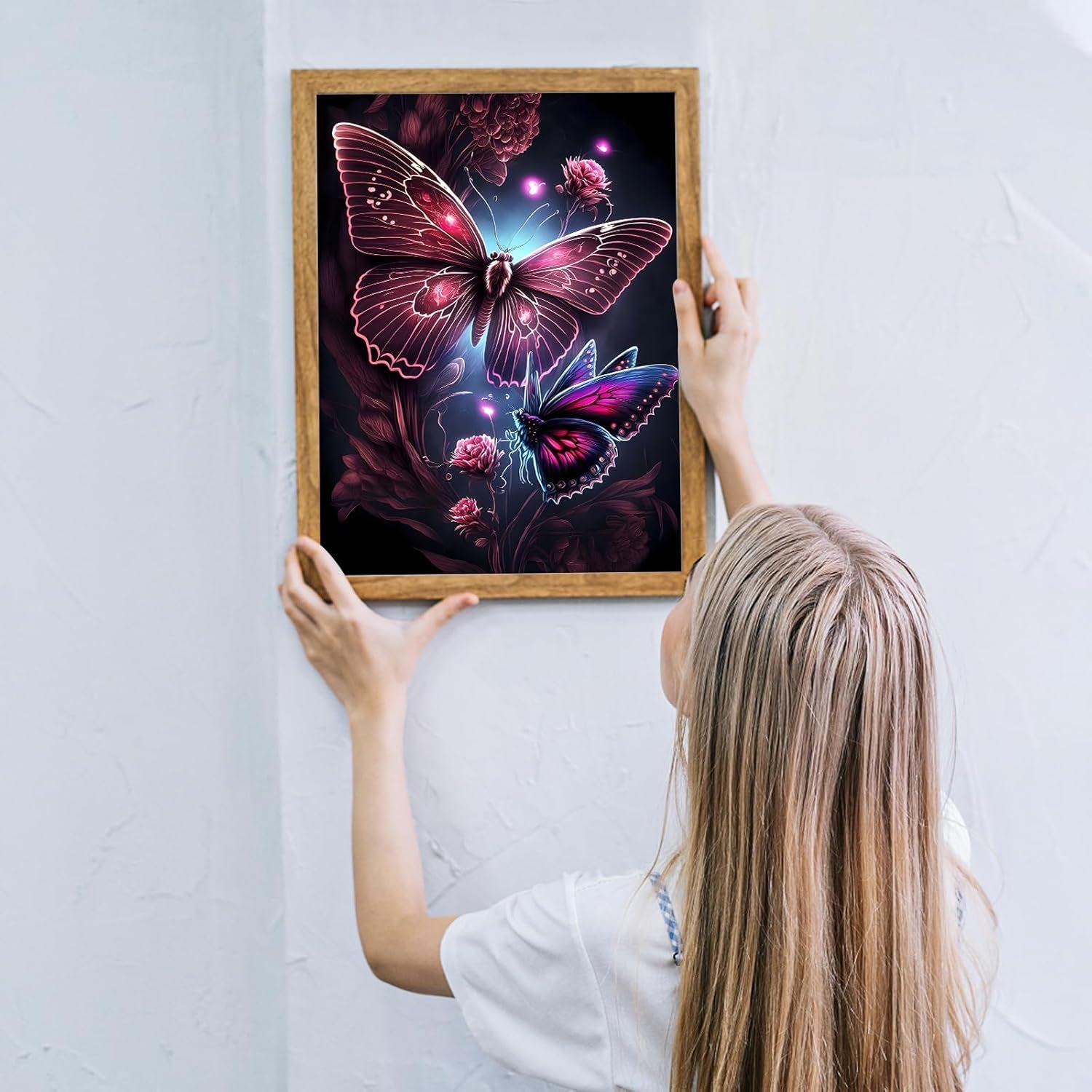 Pink Butterfly Diamond Painting Kits for Adults, Full Drill Flowers Diamond Art Kits for Beginner, DIY 5D Animal Diamond Dots Kit Crystal Crafts for Home Art Decor 12X16 Inch