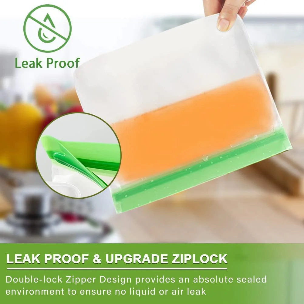 Reusable Freezer Ziplock Bags, 6 Pack Kitchen Food Storage Bags, Eco-Friendly and Leakproof Reusable Bags for Fridge Organisation, Fridge Freezer Organiser Baby Pouch Kitchen Storage Gadgets Tools
