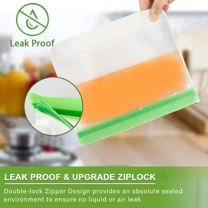 Reusable Freezer Ziplock Bags, 6 Pack Kitchen Food Storage Bags, Eco-Friendly and Leakproof Reusable Bags for Fridge Organisation, Fridge Freezer Organiser Baby Pouch Kitchen Storage Gadgets Tools