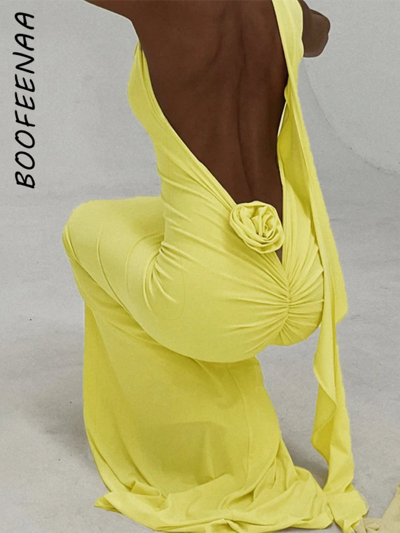 Long Party Dresses for Women Elegant Sexy Floral-Applique Halter Backless Maxi Dress Summer Clothes 2024 C83-CE37 all good
