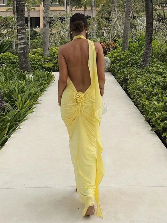 Long Party Dresses for Women Elegant Sexy Floral-Applique Halter Backless Maxi Dress Summer Clothes 2024 C83-CE37 all good