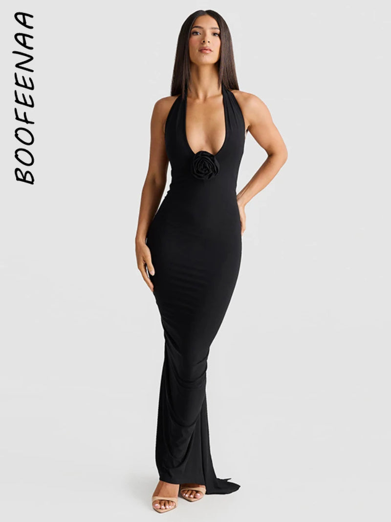 Long Party Dresses for Women Elegant Sexy Floral-Applique Halter Backless Maxi Dress Summer Clothes 2024 C83-CE37 all good