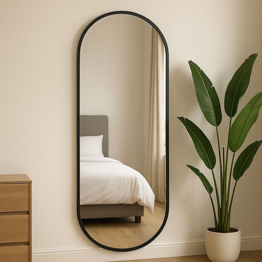Emi - Full Length Black Metal Runway Oval Mirror - 180cm x 80cm-0