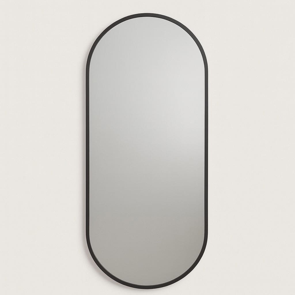 Emi - Full Length Black Metal Runway Oval Mirror - 180cm x 80cm-1