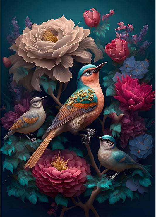 Colorful Bird Diamond Painting Kits for Adults, Full Drill Flowers Bird Diamond Art Kits for Beginner, DIY 5D Animal Diamond Dots Kit Crystal Crafts for Home Art Decor 12X16 Inch