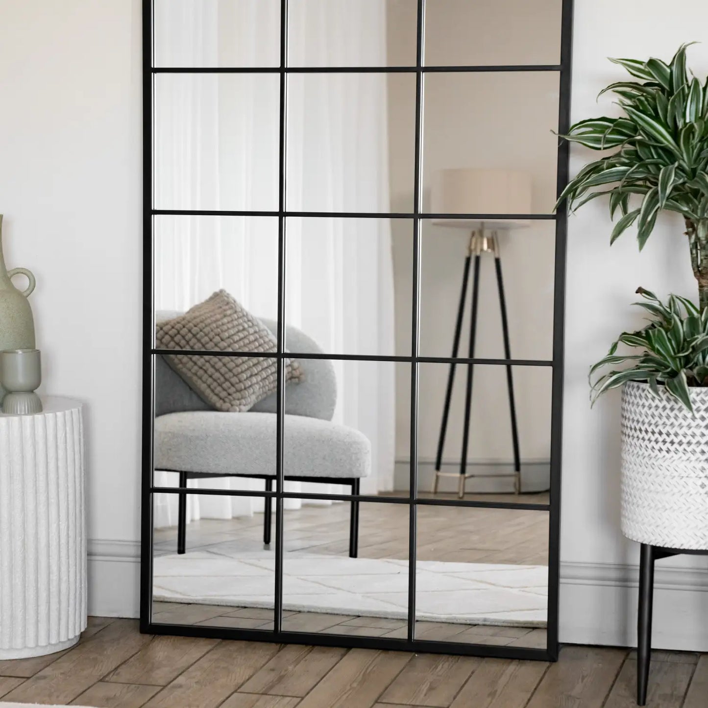 Kyō - Full Length Black Metal Rectangle Lattice Window Mirror - 180cm x 90cm-3