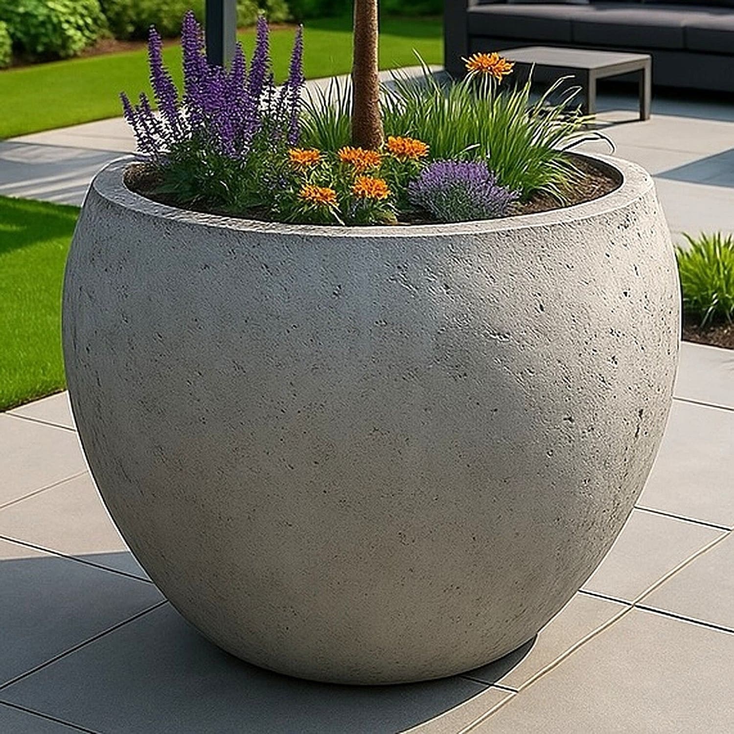 Orbello | Onyx Dusk – 110cm XXL Concrete Sphere Planter – 686L Round Plant Pot-0