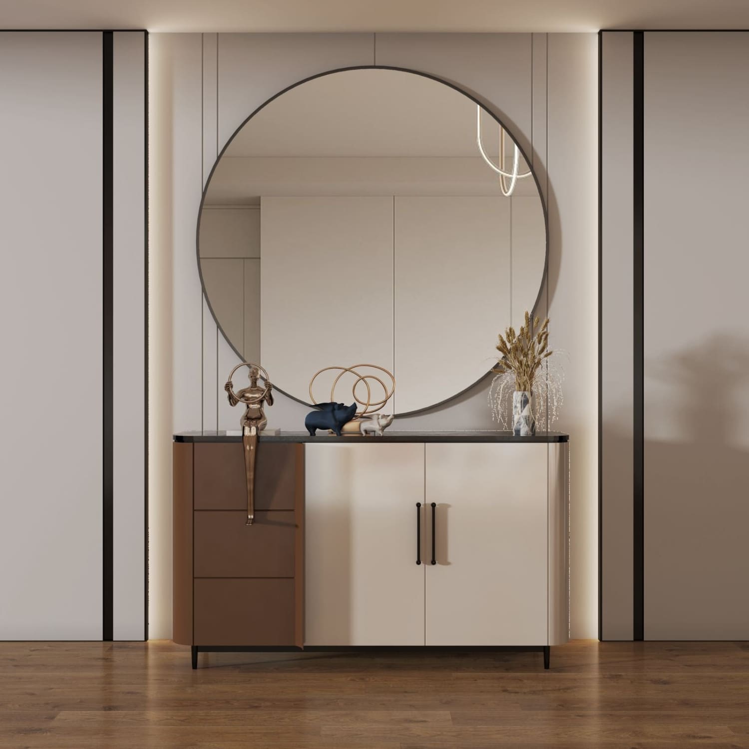 Rei - Extra Large Round Black Metal Circle Mirror - 120cm x 120cm-3