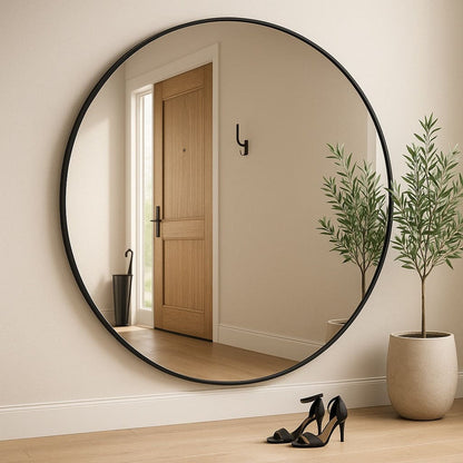 Rei - Large Round Black Metal Circle Mirror - 180cm x 180cm-1