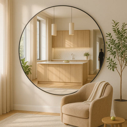 Rei - Large Round Black Metal Circle Mirror - 180cm x 180cm-3