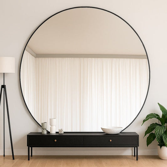 Rei - Large Round Black Metal Circle Mirror - 180cm x 180cm-0
