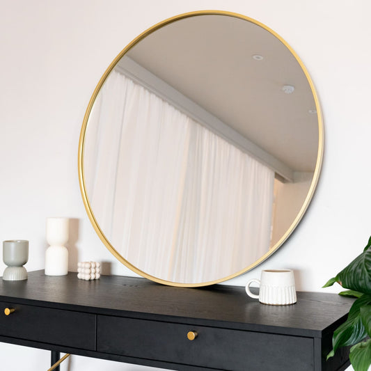 Rei - Large Round Gold Metal Circle Mirror - 90cm x 90cm-0