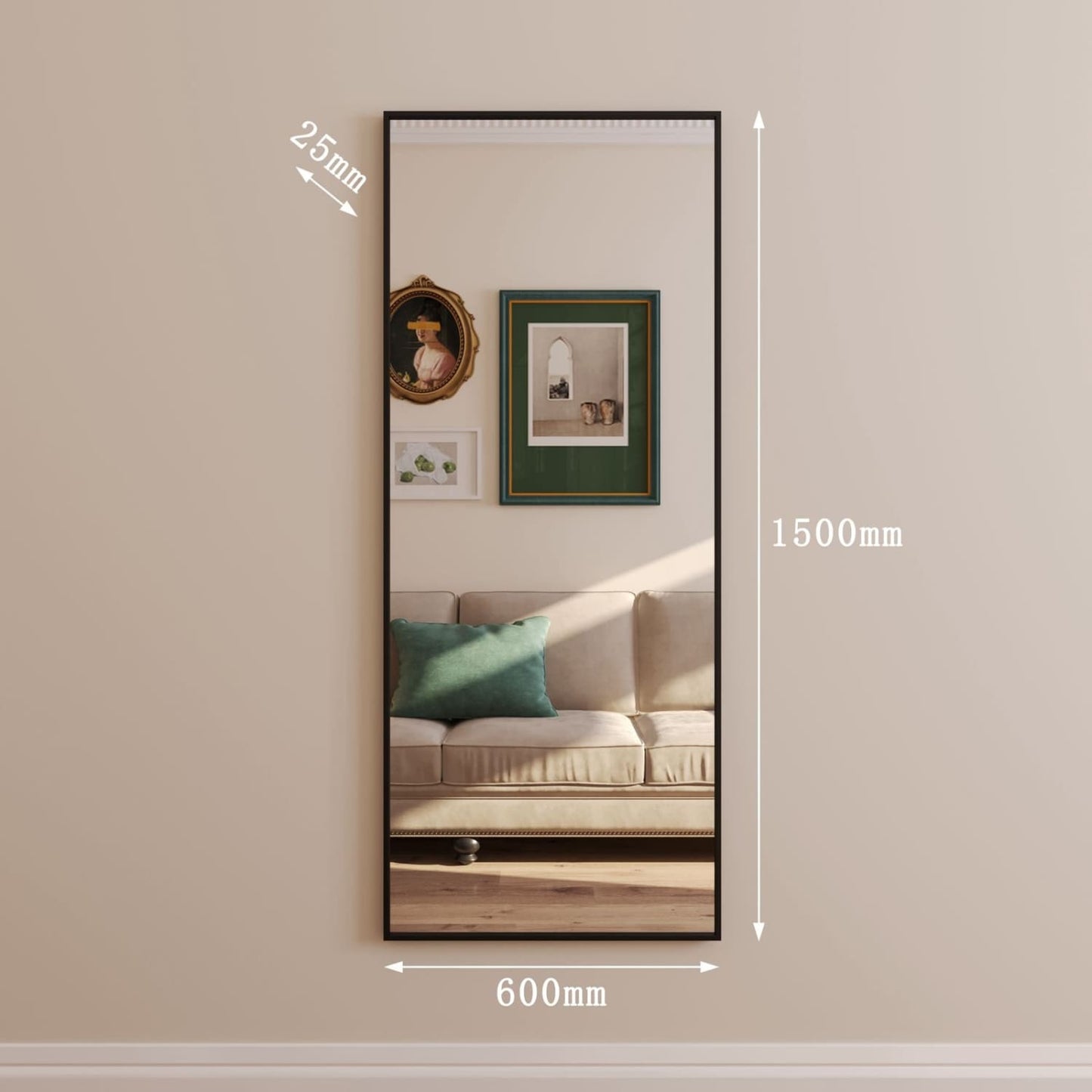 Takara - Full Length Black Metal Rectangle Mirror - 150cm x 60cm-3