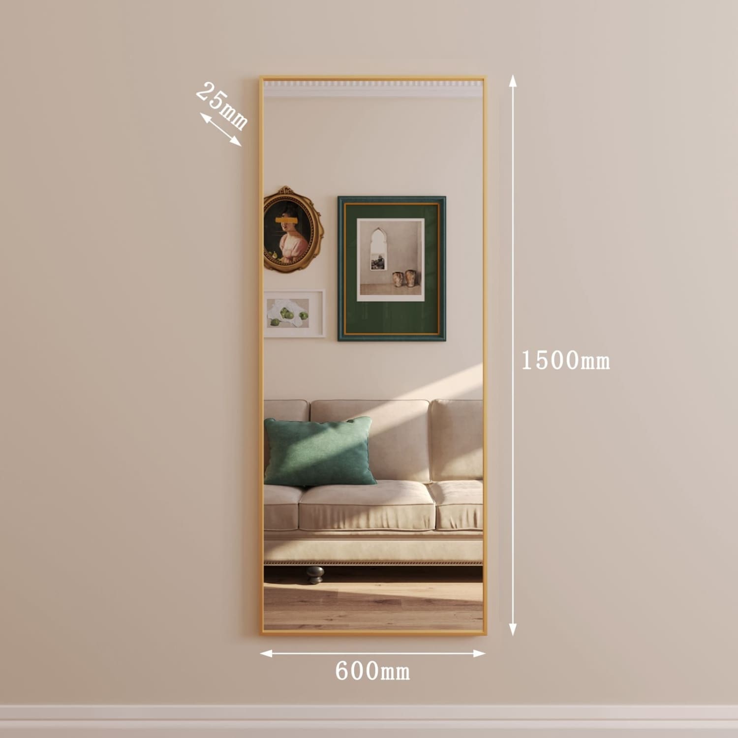 Takara - Full Length Leaner Gold Metal Rectangle Mirror - 150cm x 60cm-3