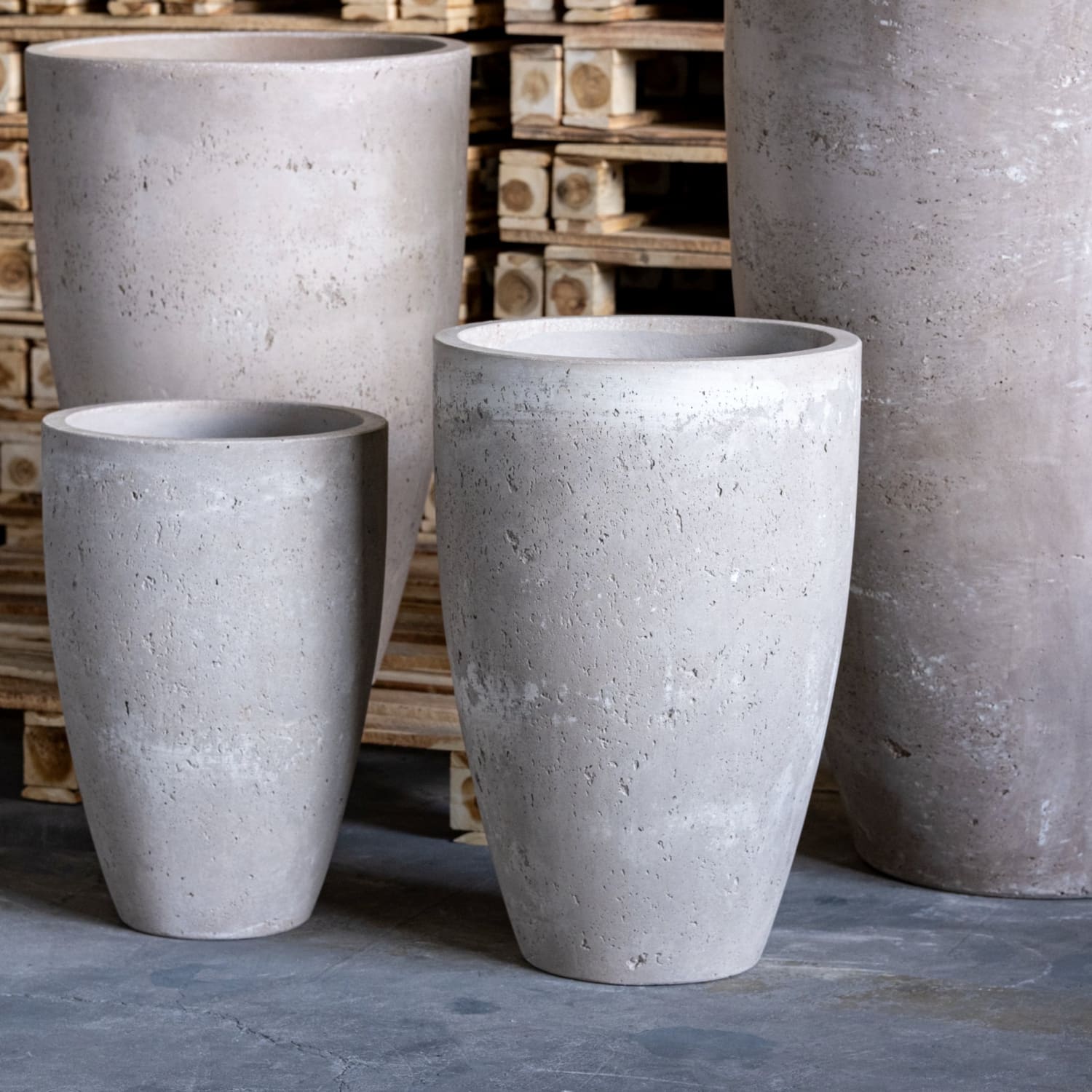 Vessara | Truffle – 68cm Extra Large Tall Concrete Planter – 61L Round Plant Pot-2