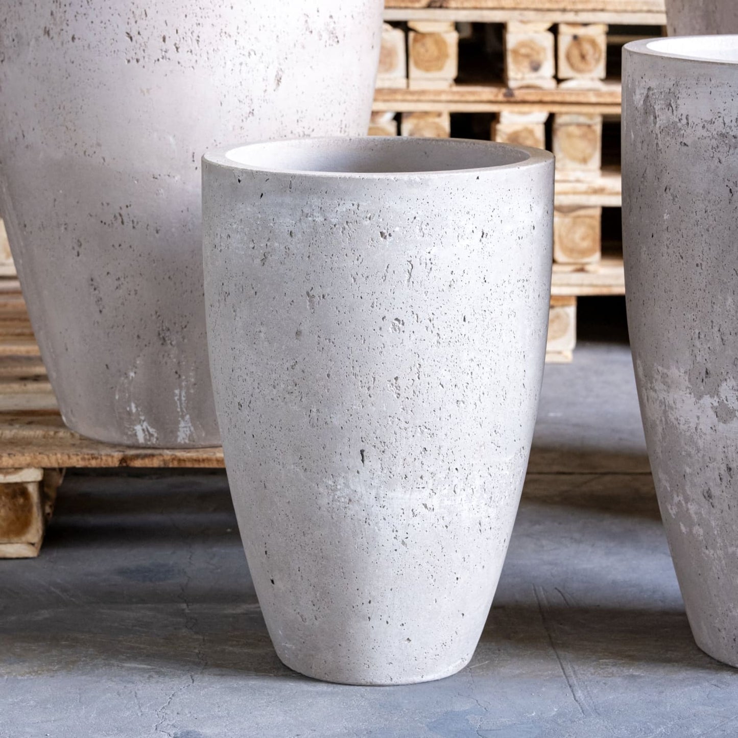 Vessara | Truffle – 68cm Extra Large Tall Concrete Planter – 61L Round Plant Pot-4