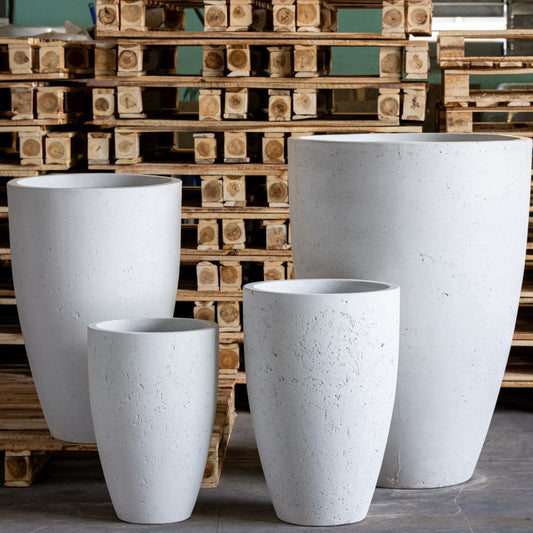 Vessara | White Mist – 40cm Large Tall Concrete Planter – 15L Round Plant Pot-0